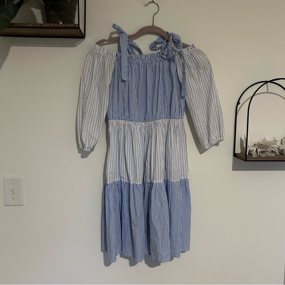 Line & Dot Anthropologie Blue & White Striped Off Shoulder Prairie Dress‎ Medium